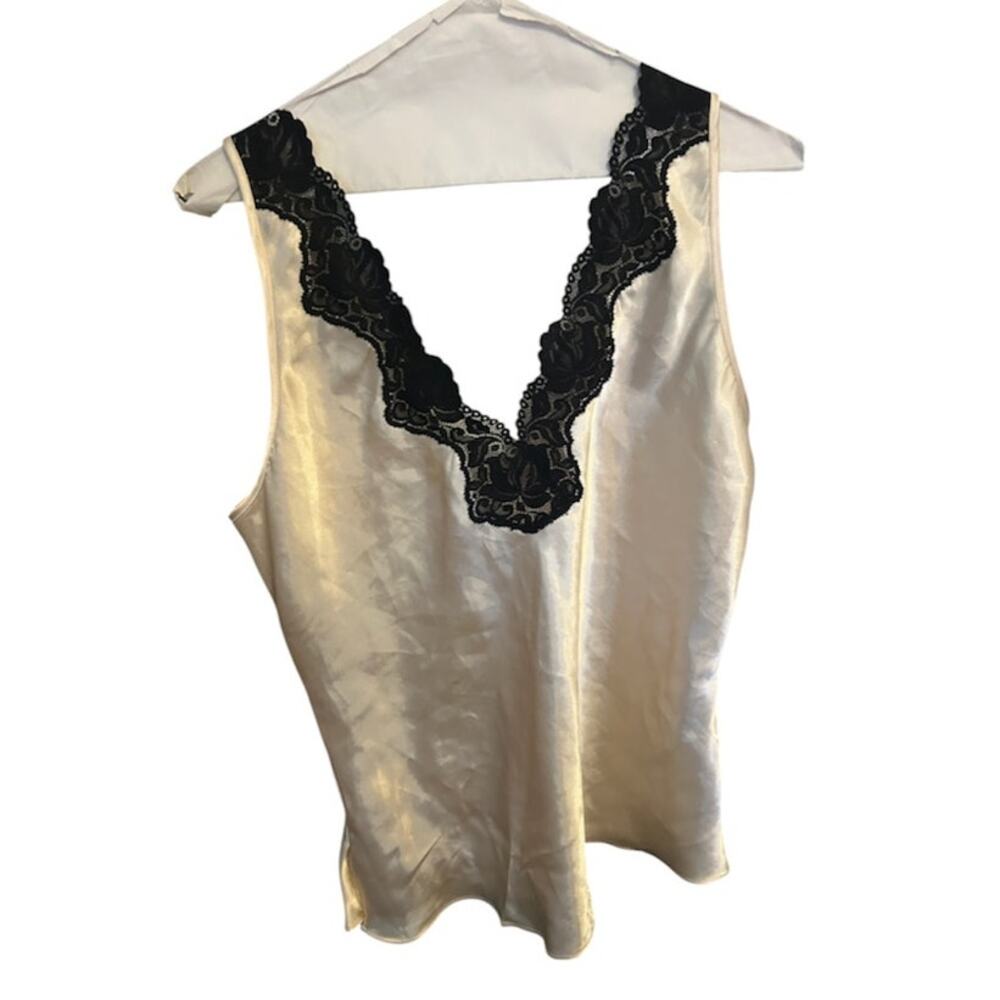 Inner Most Vintage Satin & Lace Cami Top Off-White Ivory Black Medium